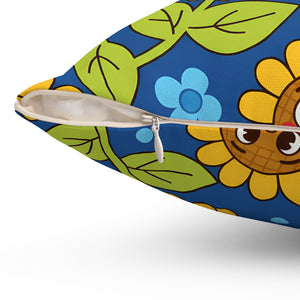 Sunny Smiles Decorative Pillow — Cute Cartoon Sunflower Throw Pillow
