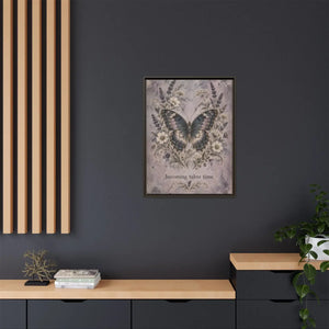 Framed canvas wall art – butterfly floral “becoming takes time” inspirational decor - printable