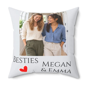 Personalized Besties Photo Pillow — "Besties" with Names (Megan & Emma)