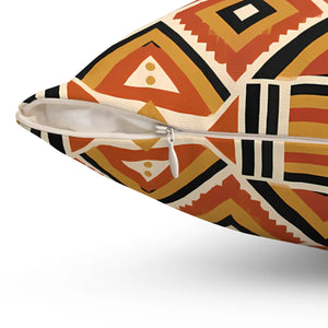 Geometric Afrohemian Tribal Throw Pillow — Rust & Mustard Aztec Pattern