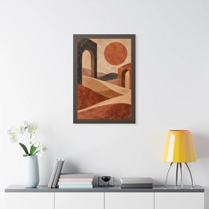 Framed Vertical Poster — Desert Arch Abstract Print (Warm Terracotta Sun)