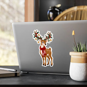 Kiss-cut vinyl decal – festive christmas reindeer with antlers - home decor decals
