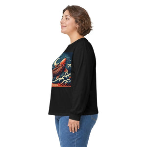 Japanese koi dragon ocean waves “keep moving” long sleeve tee - t-shirts