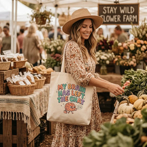 My brain has left the chat tote | mental health humor retro wavy text - bags