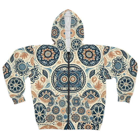 Geometric Unisex Zip Hoodie for Warmth and Style