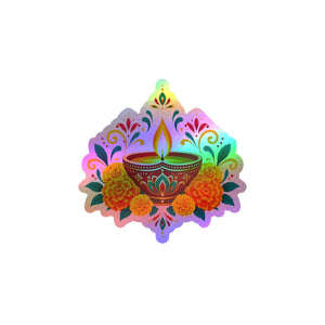 Diwali diya and marigold floral kiss-cut vinyl decal - home decor decals