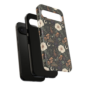 Mystic Night Floral Phone Case — Moon, Moths & Mushroom Pattern Tough Case