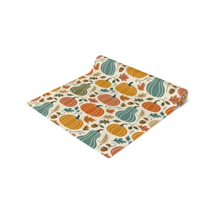Autumn Pumpkins Table Runner — Fall Harvest Thanksgiving Kitchen Decor