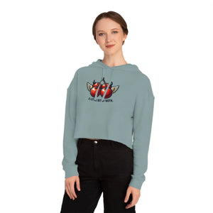 Women’s cropped hoodie with devil-horn cherries - sweatshirts