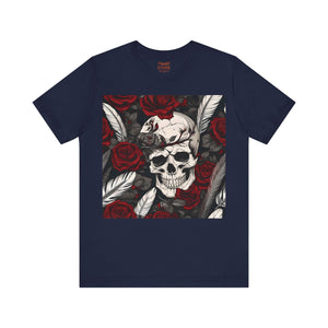 Creepy Skull, Roses and feathers for Halloween, Unisex Jersey Short Sleeve Tee