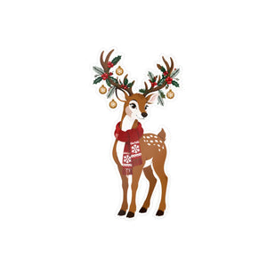 Kiss-cut vinyl decal – festive christmas reindeer with antlers - home decor decals