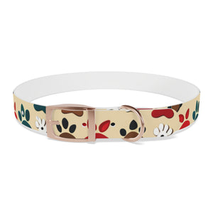 Paw Print Dog Collar — Colorful Red, Teal & Brown Paw Pattern