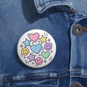 Smiley Heart Stars Pin Button — Cute Pastel Enamel-Look Badge