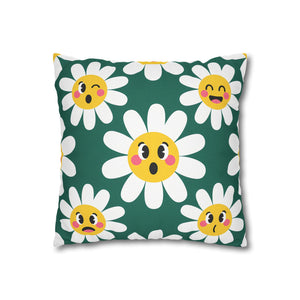 Emotive Daisy Throw Pillowcase — Cute Emoji Flower Decorative Pillow Cover