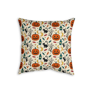 Cute rounded Halloween artwork on a DipaliZ faux linen throw pillow