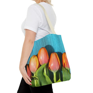 Tulips on blue tote bag - bags