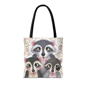 Three Racoons, All Over Print Tote Bag