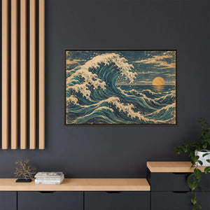 Framed canvas wall art vintage japanese great wave ocean print - printable