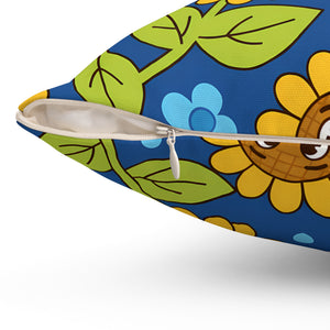 Sunny Smiles Decorative Pillow — Cute Cartoon Sunflower Throw Pillow