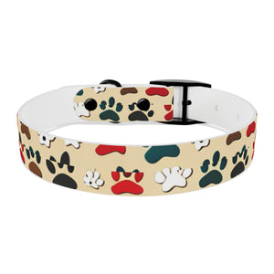Paw Print Dog Collar — Colorful Red, Teal & Brown Paw Pattern