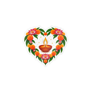 Heart-shaped diya and marigold floral vinyl decal - home decor decals