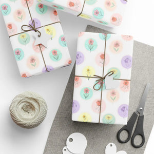 Floral teardrop wrapping paper roll, pastel flowers gift wrap