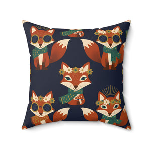 Whimsical Fox Pattern Throw Pillow — Cute Woodland Decorative Cushion