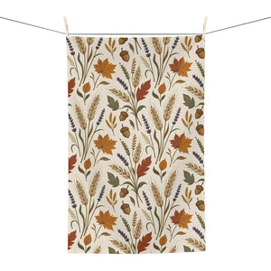 Autumn Harvest Microfiber Tea Towel – Fall Leaves, Wheat & Acorn Kitchen Towel