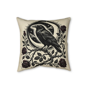 Raven silhouette beneath a moon on a DipaliZ decorative throw pillow
