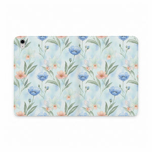 Floral Watercolor Tablet Folio Case — Pastel Blue & Peach Wildflowers