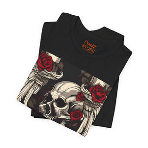 Skulls, Roses and wings for Halloween , Unisex Jersey Short Sleeve Tee
