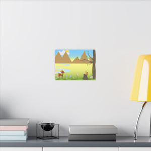 A scenery with a Squirrel and a Deer , Matte Canvas, Stretched, 0.75"