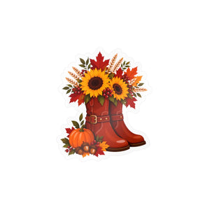 Kiss-cut vinyl decal – fall sunflower boots pumpkins & autumn floral sticker - home decor decals