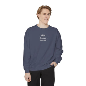 Personalized, Vibe Dealer Garment-Dyed Sweatshirt — Soft Vintage Blue Crewneck