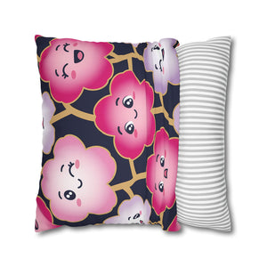 Kawaii Pink Blossom Pillowcase — Cute Floral Decorative Throw Pillow