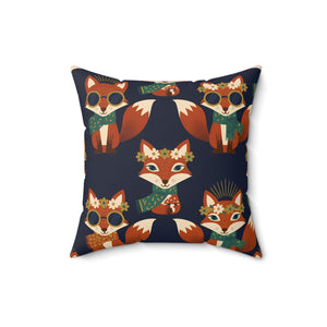 Whimsical Fox Pattern Throw Pillow — Cute Woodland Decorative Cushion