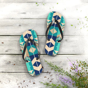 Geometric teal and navy flip flops - slippers