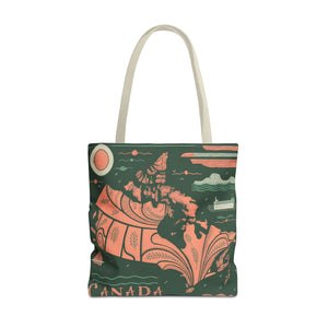 Canada Map, 100% Polyester, black cotton handles, AOP Tote Bag