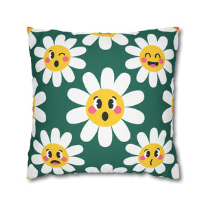 Emotive Daisy Throw Pillowcase — Cute Emoji Flower Decorative Pillow Cover