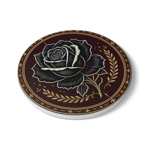 Black Rose Ceramic Coaster — Gothic Floral Drink Coaster