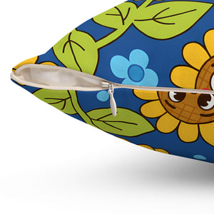 Sunny Smiles Decorative Pillow — Cute Cartoon Sunflower Throw Pillow