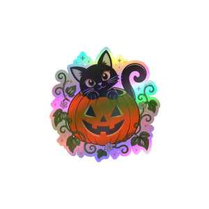 Halloween black cat pumpkin kiss-cut vinyl decal - home decor decals