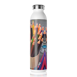 Back to school color pencils and school supplies, Slim Water Bottle