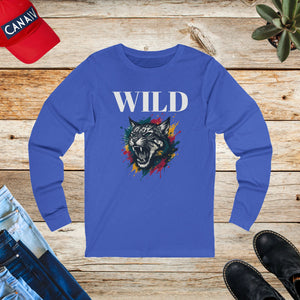 Wild cat with paint, Unisex Jersey Long Sleeve Tee