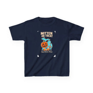 Kids “mitten or treat” halloween pumpkin t-shirt - t-shirts