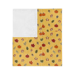 Autumn Plaid Throw Blanket — Cozy Yellow Fall Leaves Microfiber Blanket