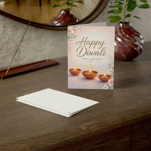 Happy diwali greeting card with diyas and floral design - cards