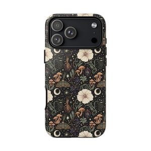 Mystic Night Floral Phone Case — Moon, Moths & Mushroom Pattern Tough Case