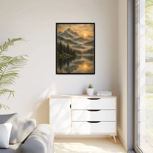 Framed canvas mountain lake sunset landscape wall art - printable