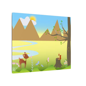 A scenery with a Squirrel and a Deer , Matte Canvas, Stretched, 0.75"